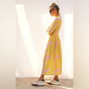 Never Fully Dressed Floral Long Sleeve Midi Dress - Pink & Yellow - S